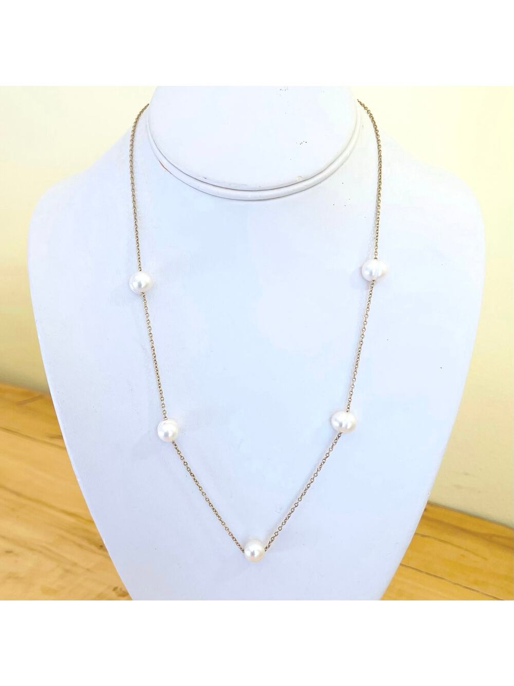 Vtg HONORA Freshwater Pearl Station Necklace Cultured Stainless Steal Chain